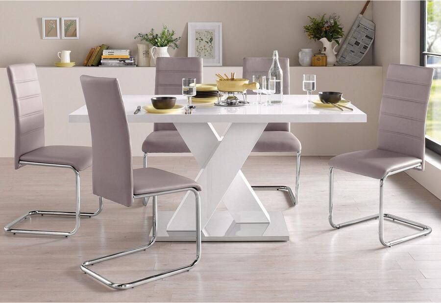 INOSIGN Eettafel Ali TOPSELLER! Modern design Breedte 160 cm wit hoogglans bodemplaat van metaal - Foto 11