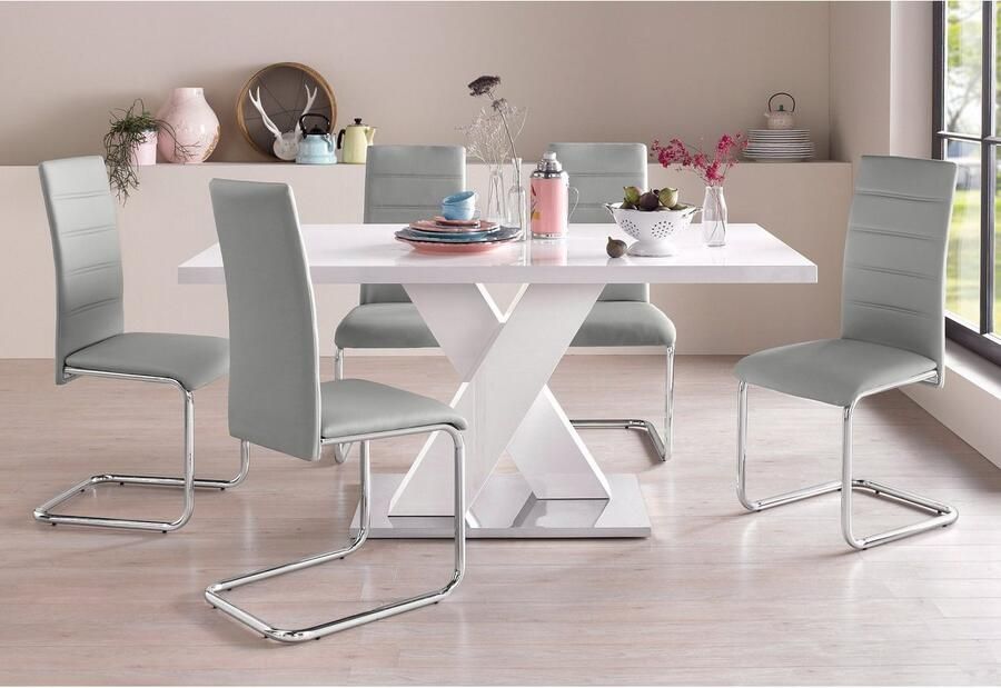 INOSIGN Eettafel Ali TOPSELLER! Modern design Breedte 160 cm wit hoogglans bodemplaat van metaal - Foto 9