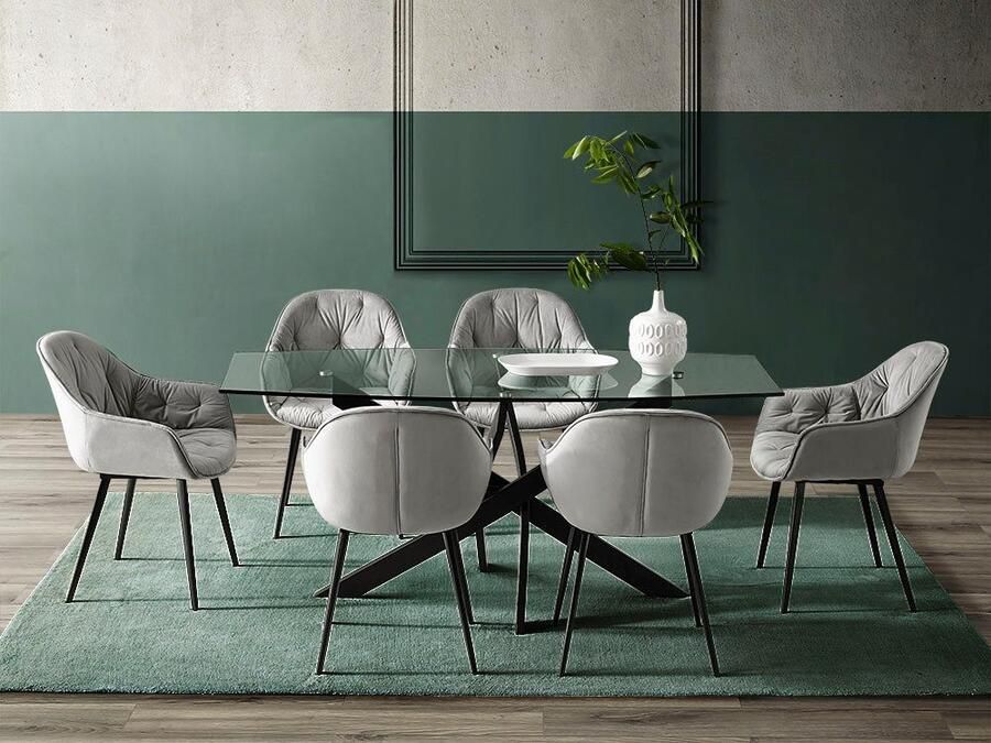 INOSIGN Eettafel Kairi TOPSELLER! OTTOs keuze Glazen tafelblad gepoedercoat metalen frame twee tafelbreedtes - Foto 5