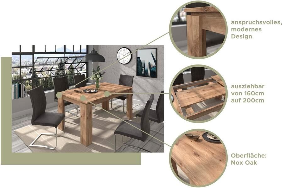 INOSIGN Eettafel Kalmar rechthoekig 160 cm uitschuifbaar naar 200 cm inclusief Inlegplaat - Foto 7