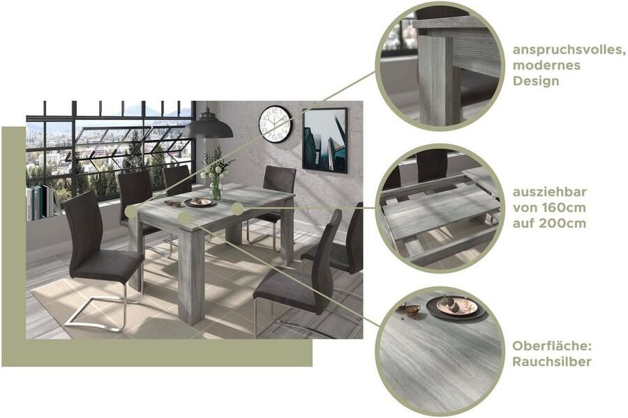 INOSIGN Eettafel Kalmar rechthoekig 160 cm uitschuifbaar naar 200 cm inclusief Inlegplaat - Foto 7