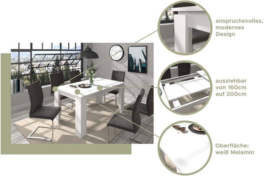 INOSIGN Eettafel Kalmar rechthoekig 160 cm uitschuifbaar naar 200 cm inclusief Inlegplaat - Foto 7