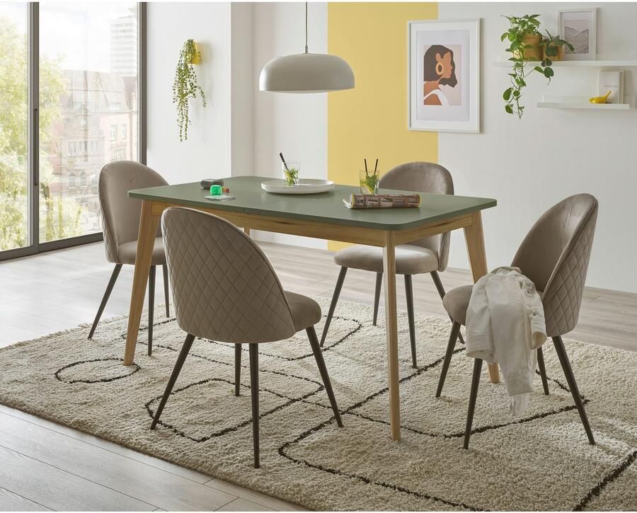 INOSIGN Eettafel MAVAS in moderne trendkleur breedte 140 180 cm (met inlegplaat)