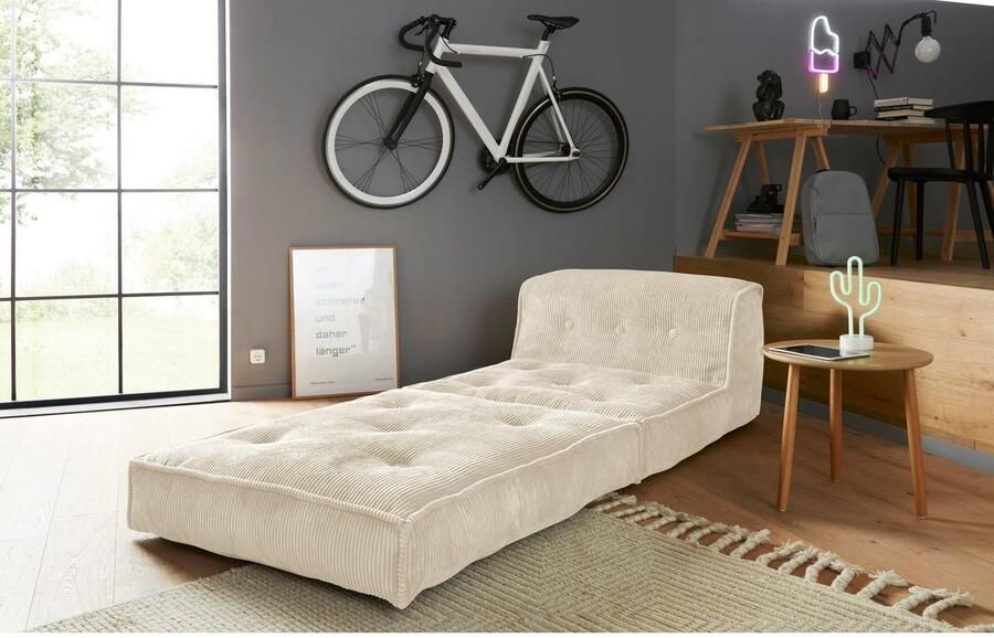 INOSIGN Fauteuil Pia Loungestoel van corduroy in 2 maten poef-functie.