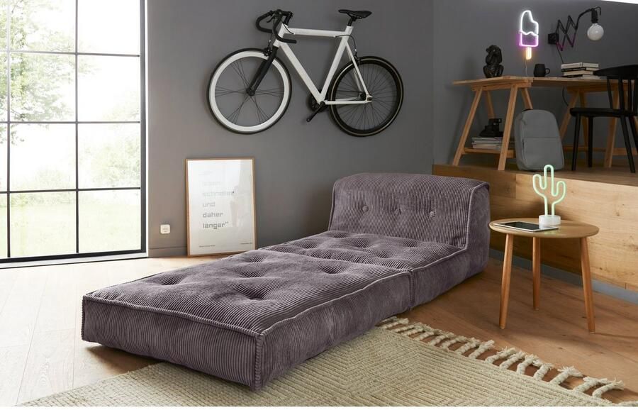 INOSIGN Fauteuil Pia Loungestoel van corduroy in 2 maten poef-functie.
