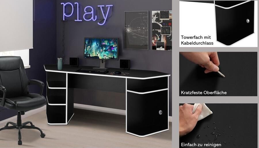 INOSIGN Gamingtafel Game Computertisch Hoekbureau tower-vak kabeldoorvoer asymmetrisch ontwerp breedte 180 cm - Foto 6