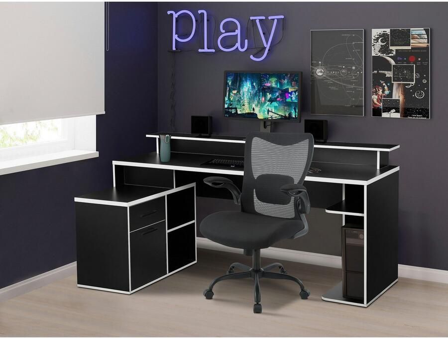 INOSIGN Gamingtafel Game Computertisch Hoekbureau tower-vak kabeldoorvoer monitorsteun opbergruimte afmetingen 180x102 cm - Foto 2