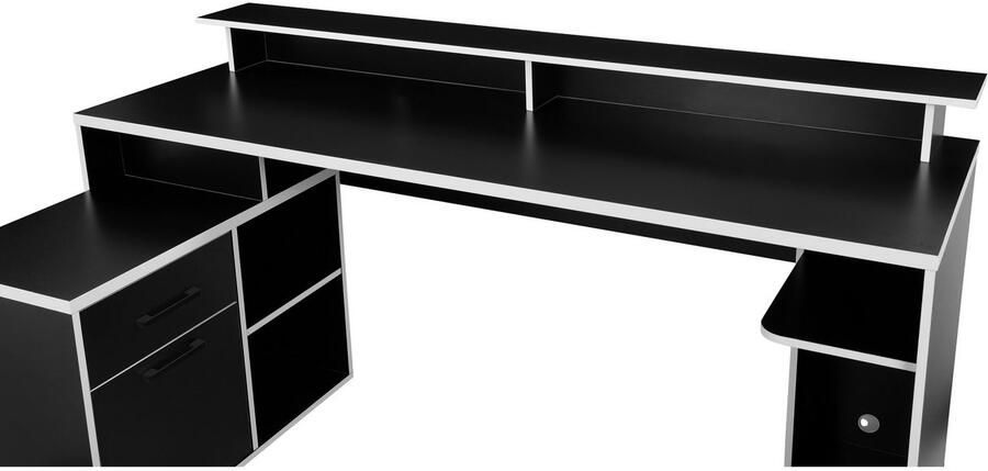 INOSIGN Gamingtafel Game Computertisch Hoekbureau tower-vak kabeldoorvoer monitorsteun opbergruimte afmetingen 180x102 cm - Foto 8