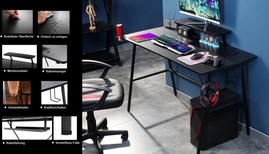 INOSIGN Gamingtafel STREAKY bureau pc-bureau kabeldoorvoer 2 hoofdtelefoonhaken - Foto 20