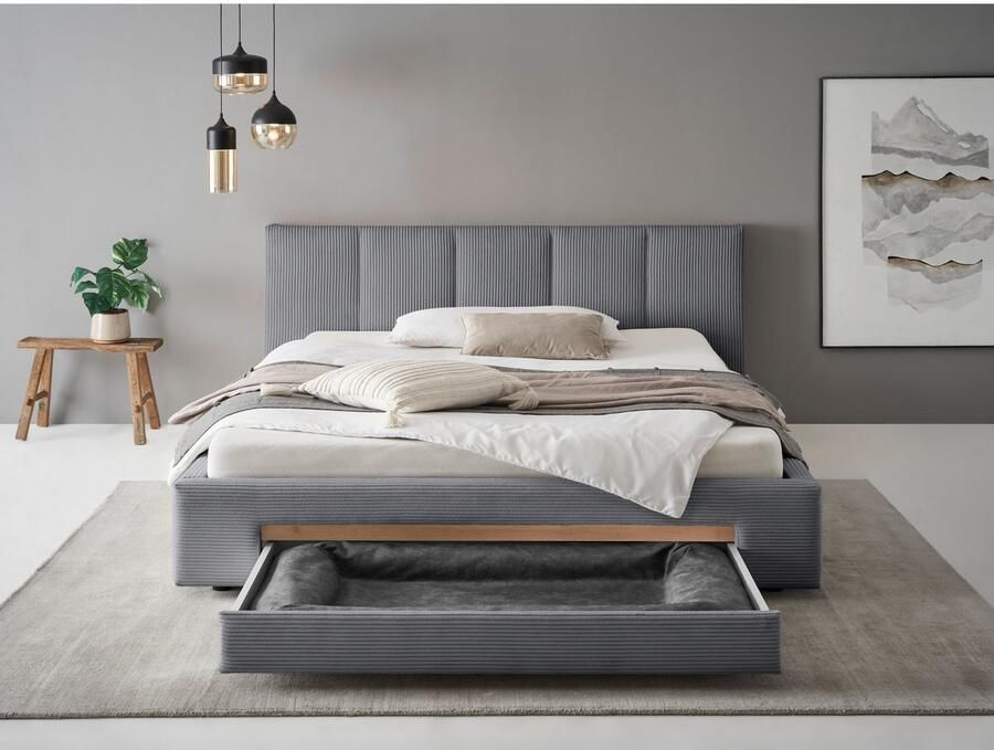 INOSIGN Gestoffeerd bed CiTY GiRON bedframe met bedlade gestoffeerd opbergbed met hondenbed of opberglade bekleding van corduroy of linnenlook - Foto 2