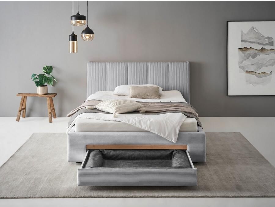 INOSIGN Gestoffeerd bed CiTY GiRON bedframe met bedlade gestoffeerd opbergbed met hondenbed of opberglade bekleding van corduroy of linnenlook - Foto 2