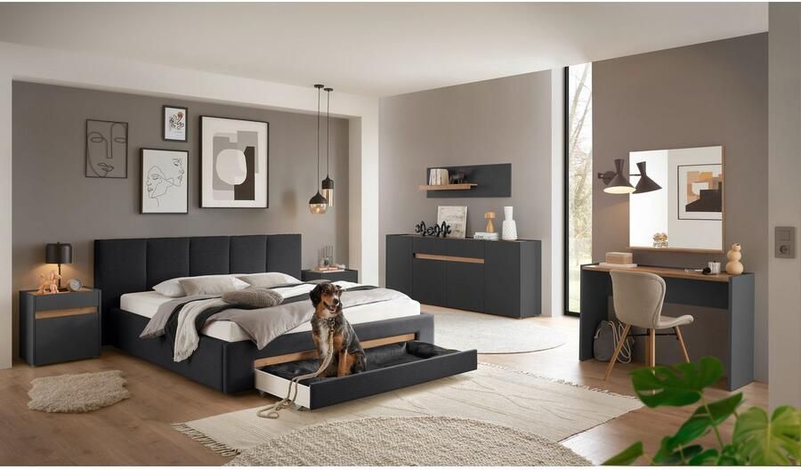 INOSIGN Gestoffeerd bed CiTY GiRON bedframe met bedlade gestoffeerd opbergbed met hondenbed of opberglade bekleding van corduroy of linnenlook - Foto 9
