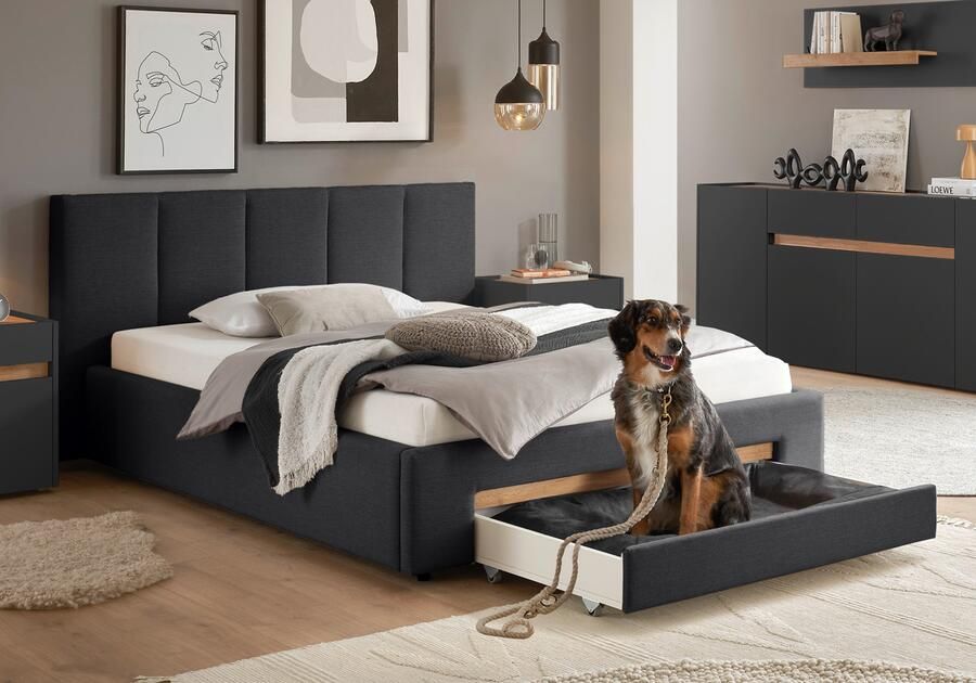 INOSIGN Gestoffeerd bed CiTY GiRON bedframe met bedlade gestoffeerd opbergbed met hondenbed of opberglade bekleding van corduroy of linnenlook - Foto 11