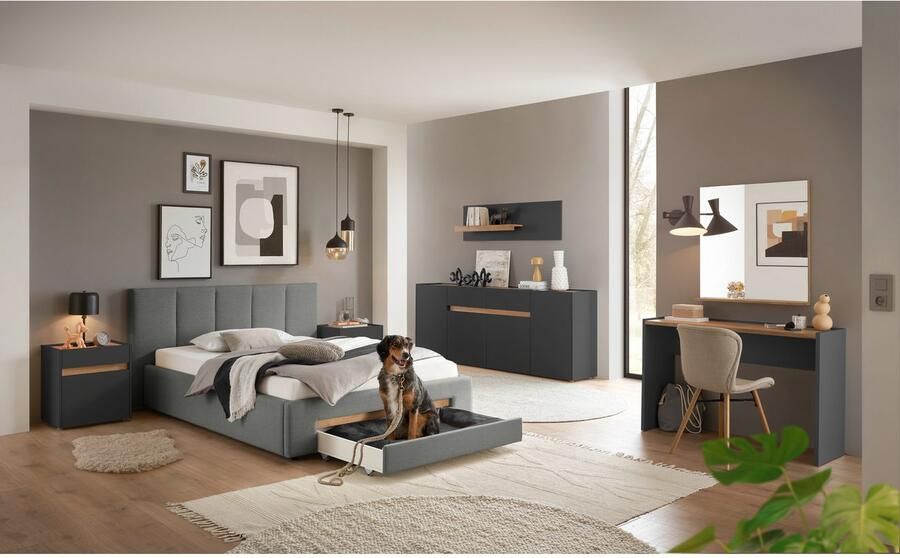 INOSIGN Gestoffeerd bed CiTY GiRON bedframe met bedlade gestoffeerd opbergbed met hondenbed of opberglade bekleding van corduroy of linnenlook - Foto 9