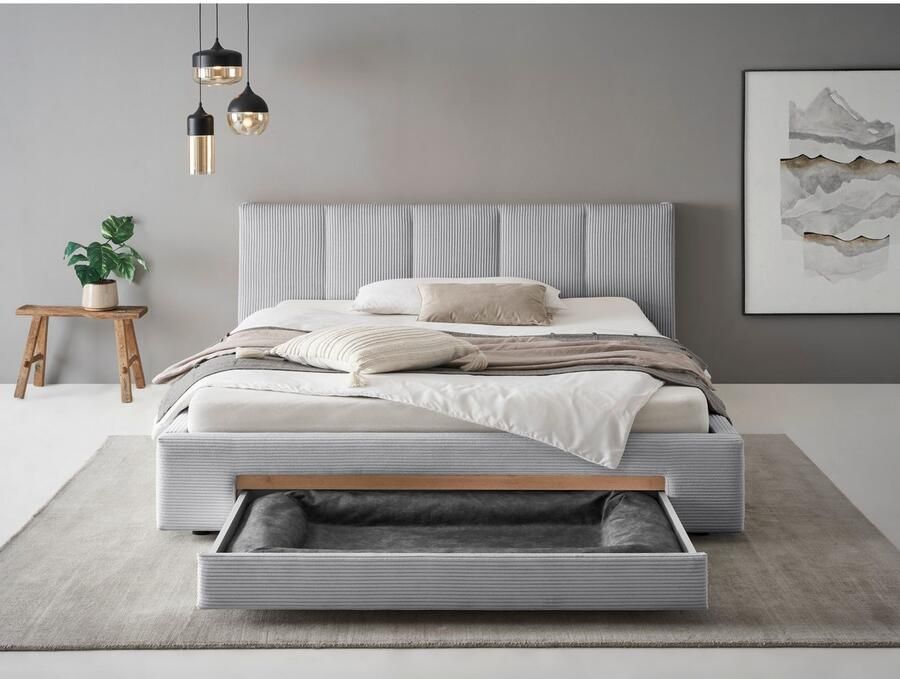 INOSIGN Gestoffeerd bed CiTY GiRON bedframe met bedlade gestoffeerd opbergbed met hondenbed of opberglade bekleding van corduroy of linnenlook