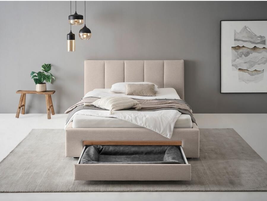 INOSIGN Gestoffeerd bed CiTY GiRON bedframe met bedlade gestoffeerd opbergbed met hondenbed of opberglade bekleding van corduroy of linnenlook - Foto 2