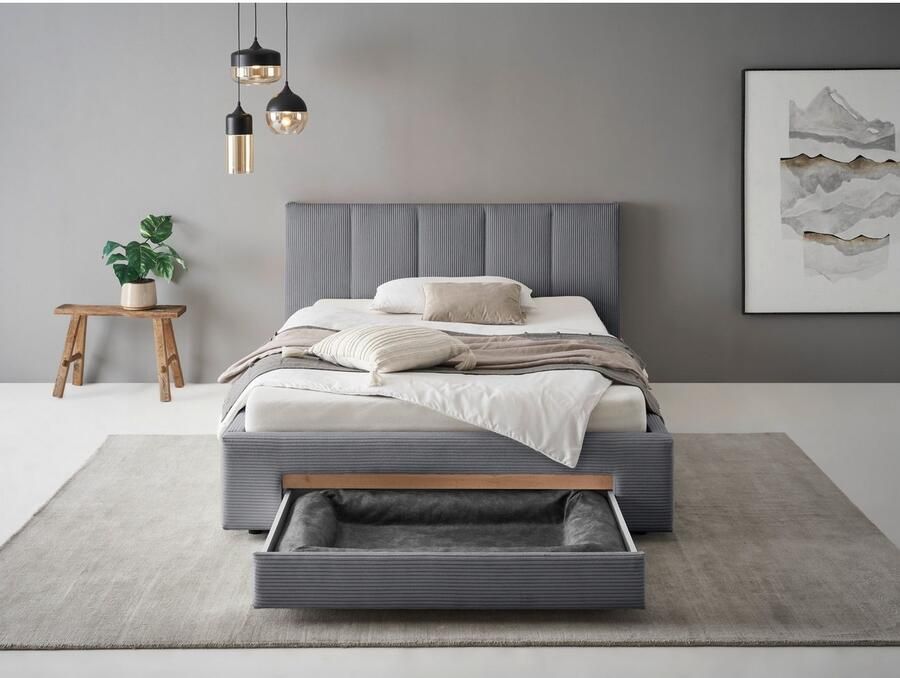 INOSIGN Gestoffeerd bed CiTY GiRON bedframe met bedlade gestoffeerd opbergbed met hondenbed of opberglade bekleding van corduroy of linnenlook - Foto 2