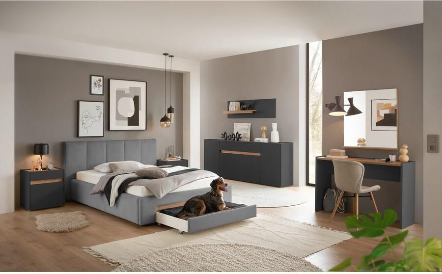 INOSIGN Gestoffeerd bed CiTY GiRON bedframe met bedlade gestoffeerd opbergbed met hondenbed of opberglade bekleding van corduroy of linnenlook - Foto 9
