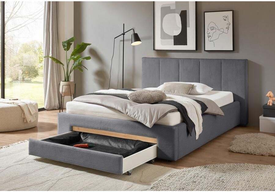 INOSIGN Gestoffeerd bed CiTY GiRON bedframe met bedlade gestoffeerd opbergbed met hondenbed of opberglade bekleding van corduroy of linnenlook - Foto 7