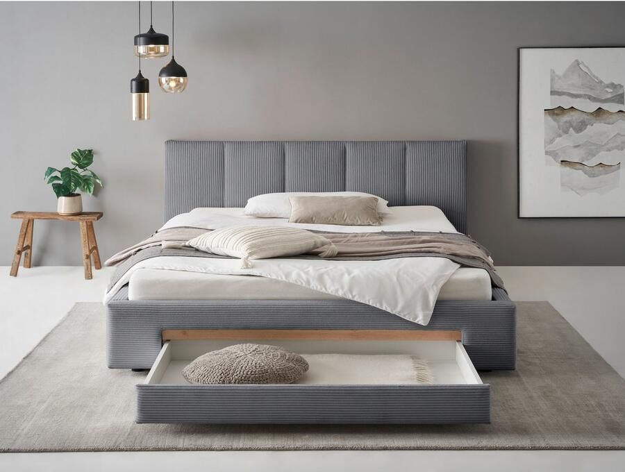 INOSIGN Gestoffeerd bed CiTY GiRON bedframe met bedlade gestoffeerd opbergbed met hondenbed of opberglade bekleding van corduroy of linnenlook