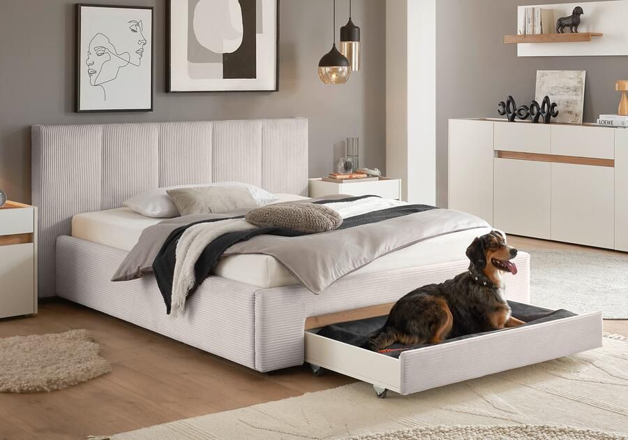 INOSIGN Gestoffeerd bed CiTY GiRON bedframe met bedlade gestoffeerd opbergbed met hondenbed of opberglade bekleding van corduroy of linnenlook - Foto 11
