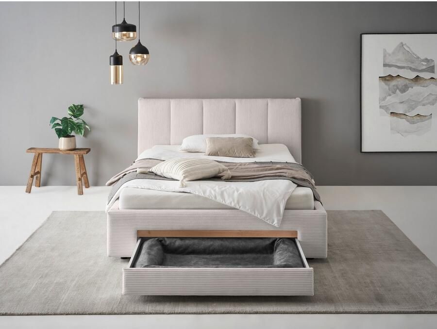 INOSIGN Gestoffeerd bed CiTY GiRON bedframe met bedlade gestoffeerd opbergbed met hondenbed of opberglade bekleding van corduroy of linnenlook - Foto 2