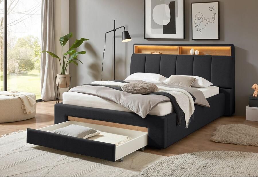 INOSIGN Gestoffeerd bed CiTY GiRON gepolsterd opbergbed met LED-verlichting Bedkisten met hondenbed of als opbergruimte opklapbare hoofdeinden - Foto 8