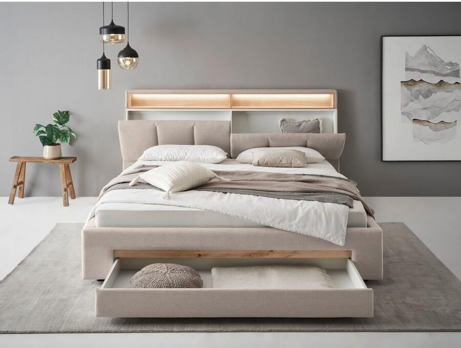 INOSIGN Gestoffeerd bed CiTY GiRON gepolsterd opbergbed met LED-verlichting Bedkisten met hondenbed of als opbergruimte opklapbare hoofdeinden