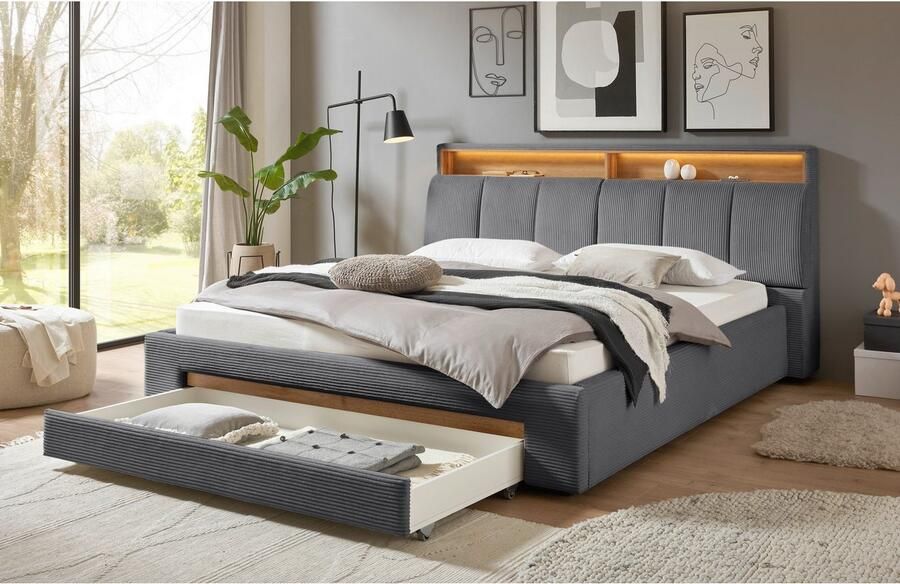 INOSIGN Gestoffeerd bed CiTY GiRON gepolsterd opbergbed met LED-verlichting Bedkisten met hondenbed of als opbergruimte opklapbare hoofdeinden - Foto 5