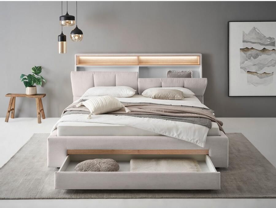 INOSIGN Gestoffeerd bed CiTY GiRON gepolsterd opbergbed met LED-verlichting Bedkisten met hondenbed of als opbergruimte opklapbare hoofdeinden