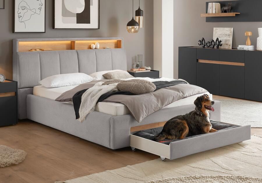 INOSIGN Gestoffeerd bed CiTY GiRON gepolsterd opbergbed met LED-verlichting Bedkisten met hondenbed of als opbergruimte opklapbare hoofdeinden - Foto 13