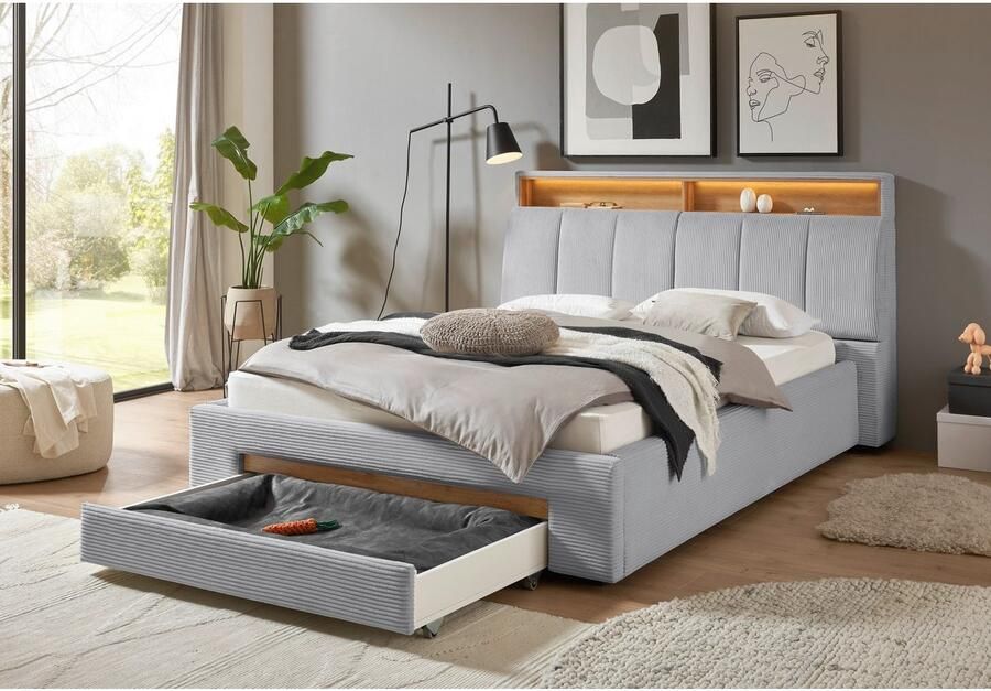 INOSIGN Gestoffeerd bed CiTY GiRON gepolsterd opbergbed met LED-verlichting Bedkisten met hondenbed of als opbergruimte opklapbare hoofdeinden - Foto 8