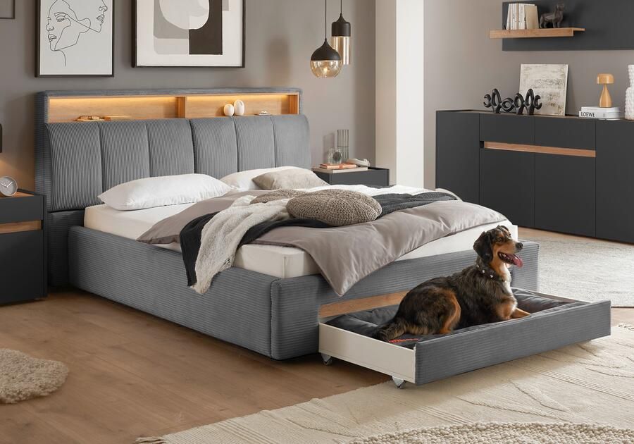 INOSIGN Gestoffeerd bed CiTY GiRON gepolsterd opbergbed met LED-verlichting Bedkisten met hondenbed of als opbergruimte opklapbare hoofdeinden - Foto 13