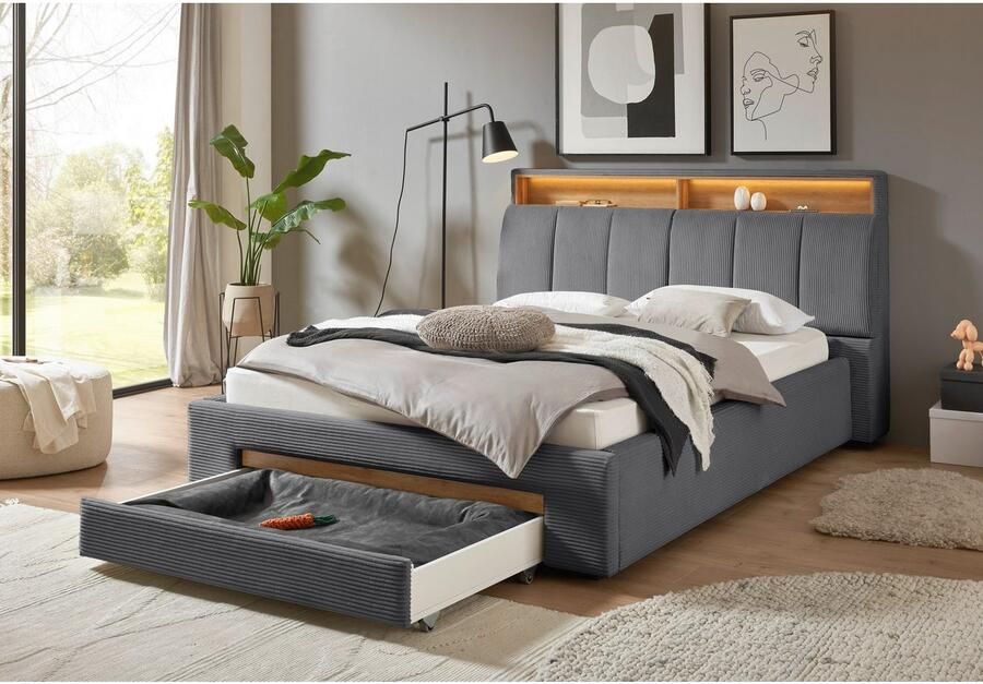 INOSIGN Gestoffeerd bed CiTY GiRON gepolsterd opbergbed met LED-verlichting Bedkisten met hondenbed of als opbergruimte opklapbare hoofdeinden - Foto 8