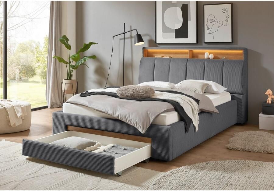 INOSIGN Gestoffeerd bed CiTY GiRON gepolsterd opbergbed met LED-verlichting Bedkisten met hondenbed of als opbergruimte opklapbare hoofdeinden - Foto 7