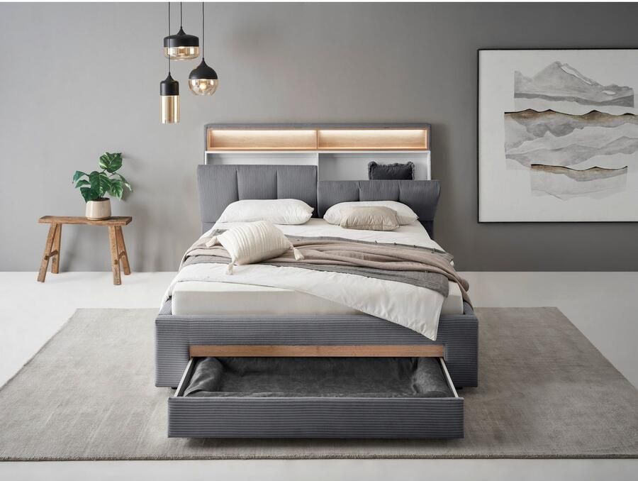 INOSIGN Gestoffeerd bed CiTY GiRON gepolsterd opbergbed met LED-verlichting Bedkisten met hondenbed of als opbergruimte opklapbare hoofdeinden - Foto 2
