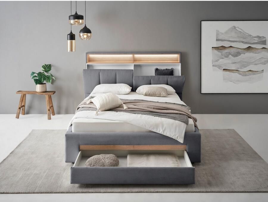 INOSIGN Gestoffeerd bed CiTY GiRON gepolsterd opbergbed met LED-verlichting Bedkisten met hondenbed of als opbergruimte opklapbare hoofdeinden - Foto 2