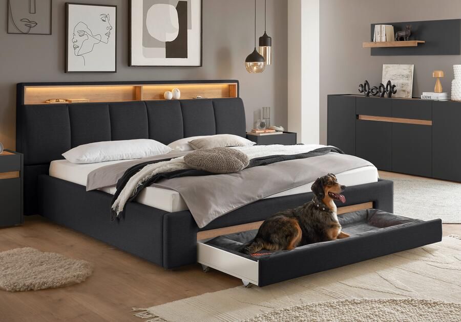 INOSIGN Gestoffeerd bed CiTY GiRON gepolsterd opbergbed met LED-verlichting Bedkisten met hondenbed of als opbergruimte opklapbare hoofdeinden - Foto 13