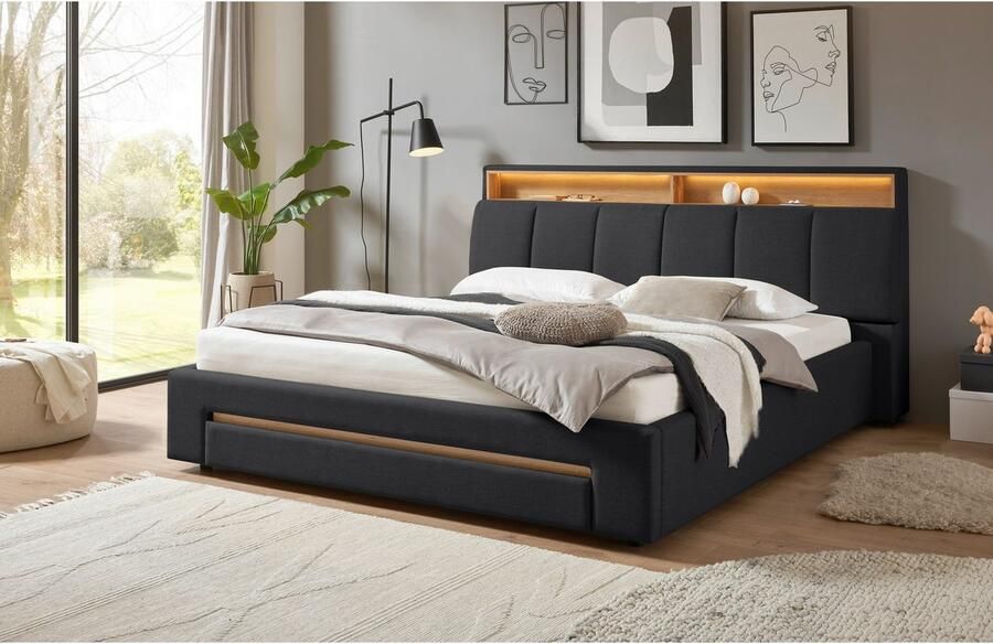 INOSIGN Gestoffeerd bed CiTY GiRON gepolsterd opbergbed met LED-verlichting Bedkisten met hondenbed of als opbergruimte opklapbare hoofdeinden - Foto 7