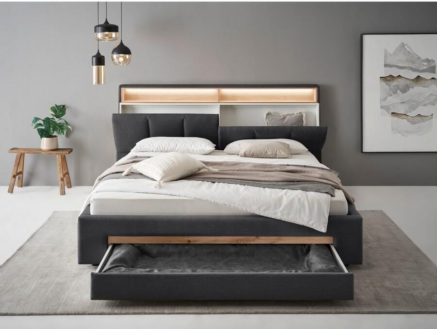 INOSIGN Gestoffeerd bed CiTY GiRON gepolsterd opbergbed met LED-verlichting Bedkisten met hondenbed of als opbergruimte opklapbare hoofdeinden