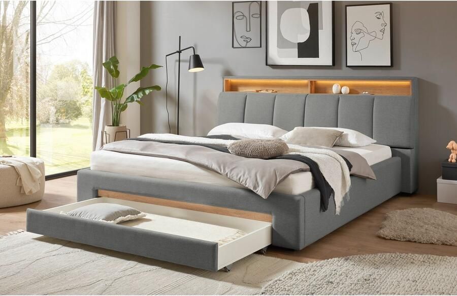 INOSIGN Gestoffeerd bed CiTY GiRON gepolsterd opbergbed met LED-verlichting Bedkisten met hondenbed of als opbergruimte opklapbare hoofdeinden - Foto 5