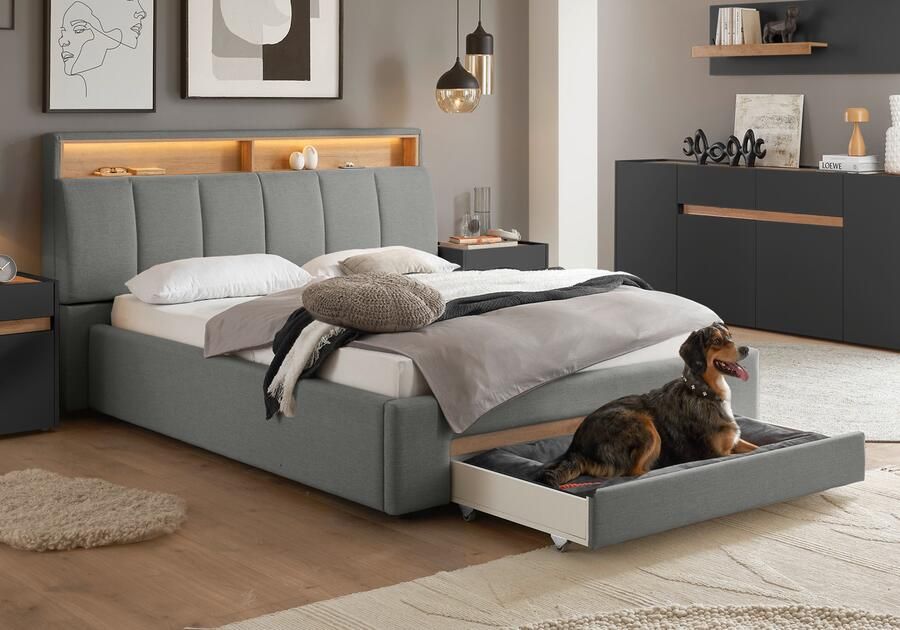 INOSIGN Gestoffeerd bed CiTY GiRON gepolsterd opbergbed met LED-verlichting Bedkisten met hondenbed of als opbergruimte opklapbare hoofdeinden - Foto 12