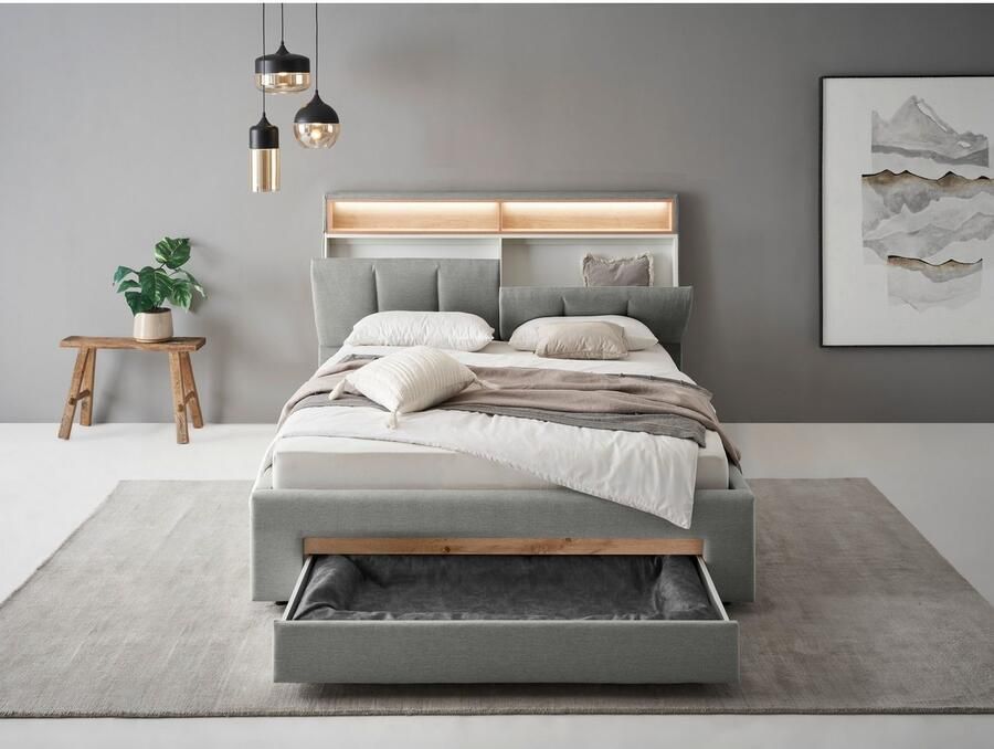 INOSIGN Gestoffeerd bed CiTY GiRON gepolsterd opbergbed met LED-verlichting Bedkisten met hondenbed of als opbergruimte opklapbare hoofdeinden - Foto 2