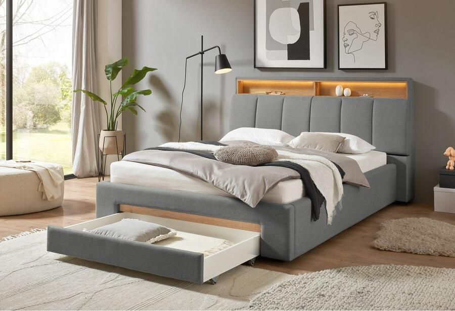 INOSIGN Gestoffeerd bed CiTY GiRON gepolsterd opbergbed met LED-verlichting Bedkisten met hondenbed of als opbergruimte opklapbare hoofdeinden - Foto 8