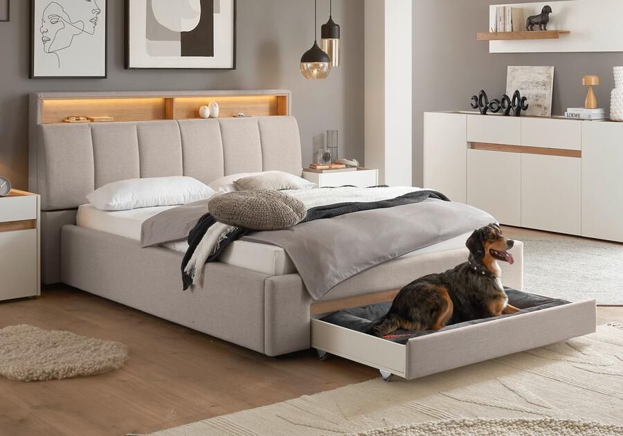 INOSIGN Gestoffeerd bed CiTY GiRON gepolsterd opbergbed met LED-verlichting Bedkisten met hondenbed of als opbergruimte opklapbare hoofdeinden - Foto 12