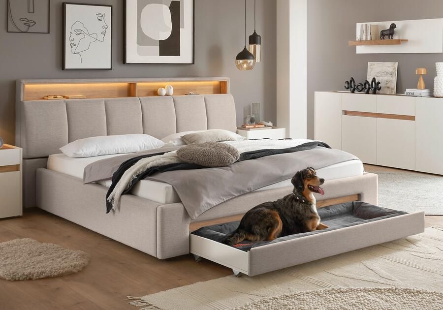 INOSIGN Gestoffeerd bed CiTY GiRON gepolsterd opbergbed met LED-verlichting Bedkisten met hondenbed of als opbergruimte opklapbare hoofdeinden - Foto 13