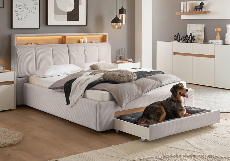 INOSIGN Gestoffeerd bed CiTY GiRON gepolsterd opbergbed met LED-verlichting Bedkisten met hondenbed of als opbergruimte opklapbare hoofdeinden - Foto 13