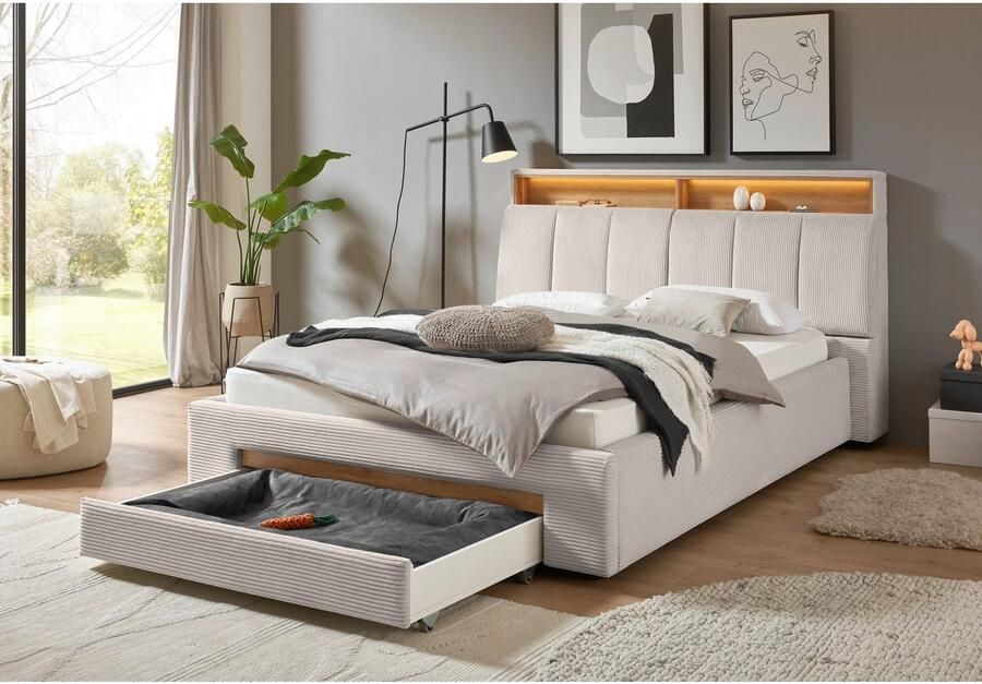 INOSIGN Gestoffeerd bed CiTY GiRON gepolsterd opbergbed met LED-verlichting Bedkisten met hondenbed of als opbergruimte opklapbare hoofdeinden - Foto 8