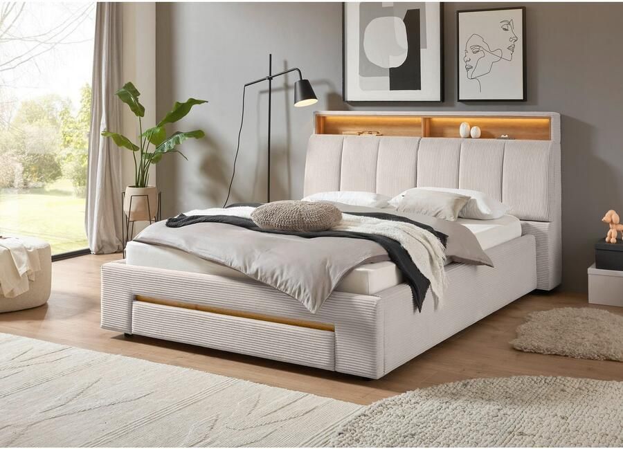 INOSIGN Gestoffeerd bed CiTY GiRON gepolsterd opbergbed met LED-verlichting Bedkisten met hondenbed of als opbergruimte opklapbare hoofdeinden - Foto 6