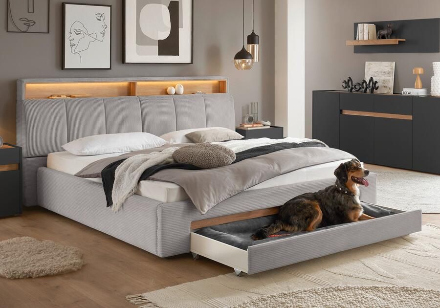 INOSIGN Gestoffeerd bed CiTY GiRON gepolsterd opbergbed met LED-verlichting Bedkisten met hondenbed of als opbergruimte opklapbare hoofdeinden - Foto 14